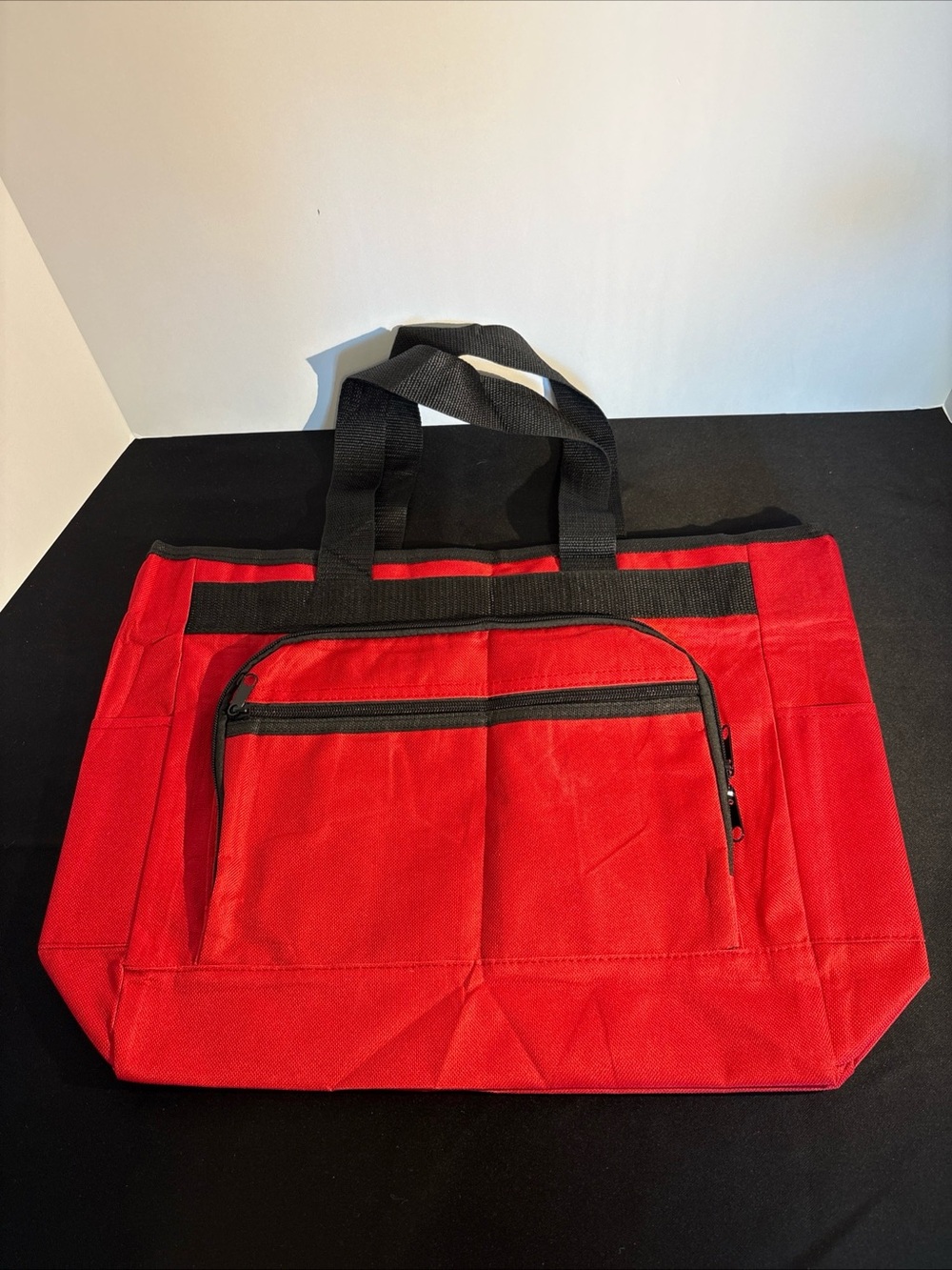Red Canvas Tote Bag with Black Handles